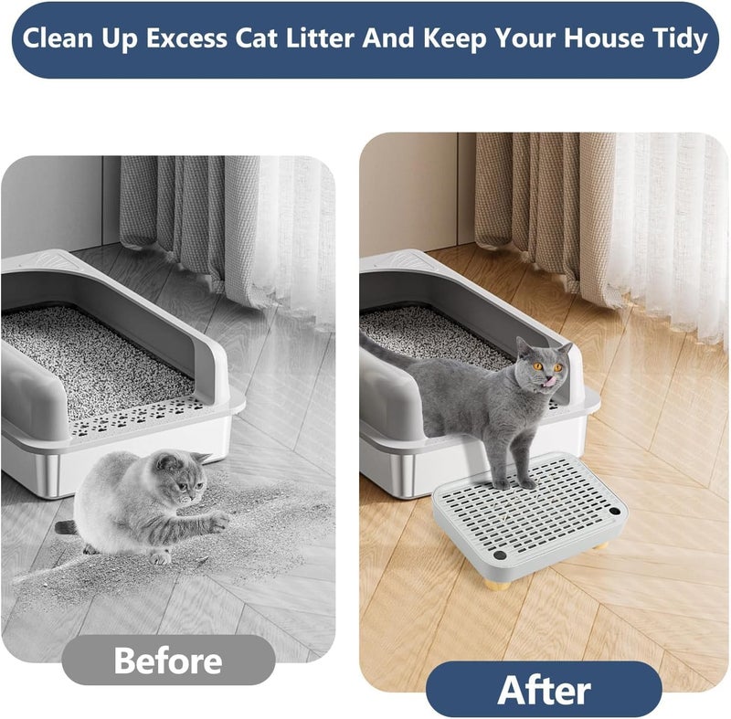 Lanstics Litter Box Step, Litter Box Ramp for Cats Grey Litter Catcher with Wooden Base Cat Steps for Litter Box Anti-Tracking & Easy to Clean for Kitten & Elderly Cats - Image 5